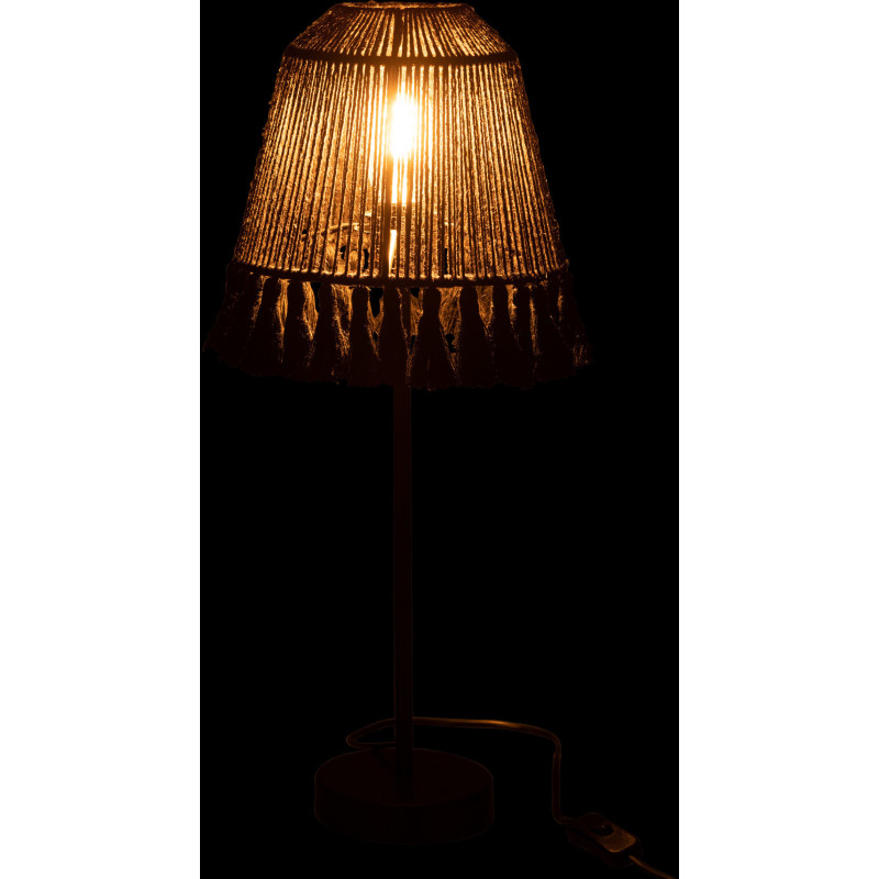 Lampe à poser Mila en Jute Noir Bois de manguier Naturel Avec pompons - 4