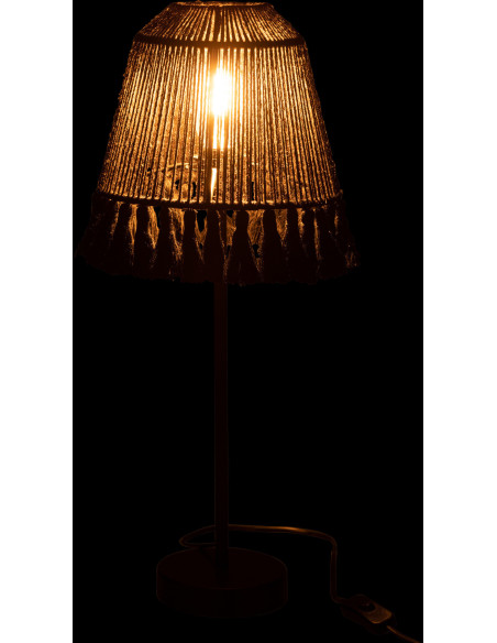 Lampe à poser Mila en Jute Noir Bois de manguier Naturel Avec pompons - 4