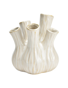 Vase moderne chic 5 goulots Rond Hauteur 16 cm Céramique Blanc Beige Zarel - 1