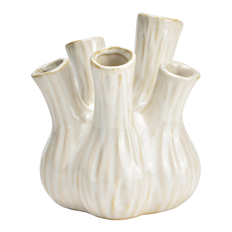 Vase moderne chic 5 goulots Rond Hauteur 16 cm Céramique Blanc Beige Zarel - 1