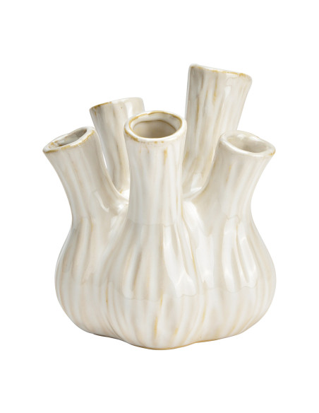 Vase moderne chic 5 goulots Rond Hauteur 16 cm Céramique Blanc Beige Zarel - 1