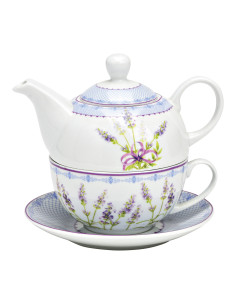 Théière égoïste Shabby chic 400 ml Porcelaine Blanc Bleu Motif lavande Tea For One - 1