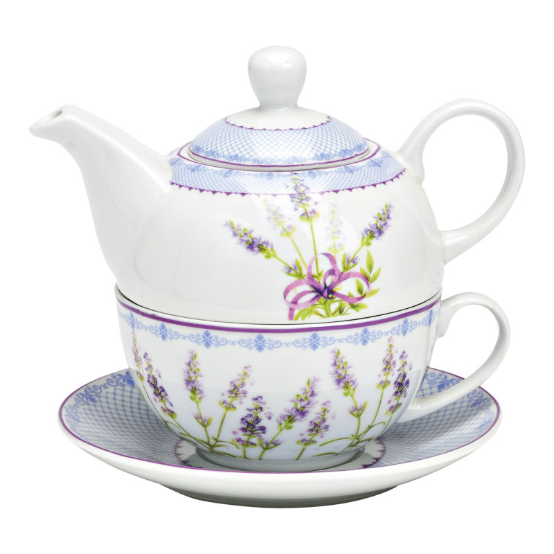 Théière égoïste Shabby chic 400 ml Porcelaine Blanc Bleu Motif lavande Tea For One - 1
