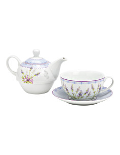 Théière égoïste Shabby chic 400 ml Porcelaine Blanc Bleu Motif lavande Tea For One - 2