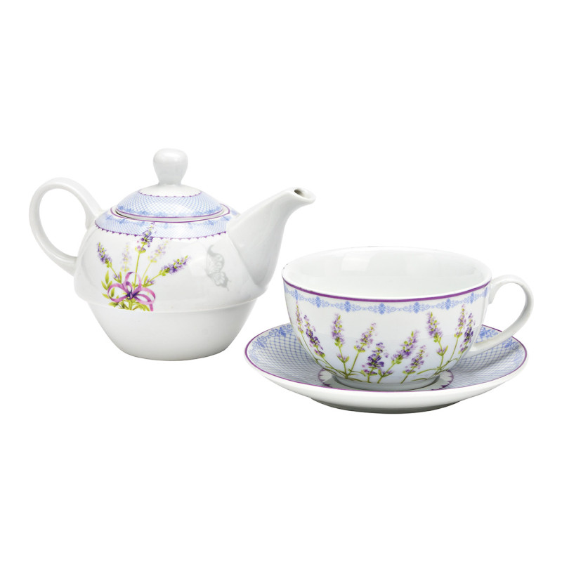 Théière égoïste Shabby chic 400 ml Porcelaine Blanc Bleu Motif lavande Tea For One - 2