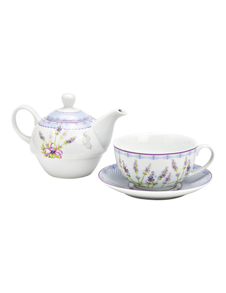 Théière égoïste Shabby chic 400 ml Porcelaine Blanc Bleu Motif lavande Tea For One - 2