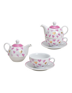 Théière égoïste moderne 400 ml Porcelaine Blanc Rose Doré Motif coeurs Tea For One - 1