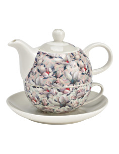 Théière égoïste Shabby chic 400 ml Porcelaine Blanc Biege Motif fleurs de magnolia Tea For One - 1