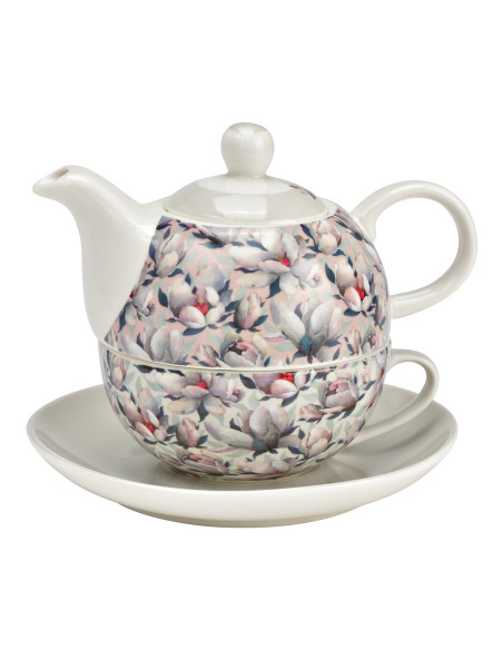 Théière égoïste Shabby chic 400 ml Porcelaine Blanc Biege Motif fleurs de magnolia Tea For One - 1