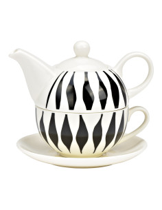 Théière égoïste moderne 400 ml Porcelaine Blanc Noir Motif zébré Tea For One - 1