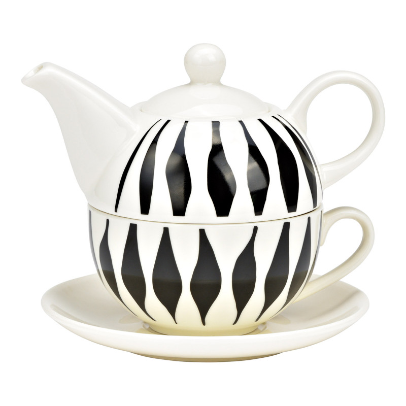 Théière égoïste moderne 400 ml Porcelaine Blanc Noir Motif zébré Tea For One - 1