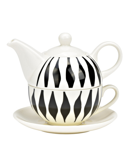 Théière égoïste moderne 400 ml Porcelaine Blanc Noir Motif zébré Tea For One - 1