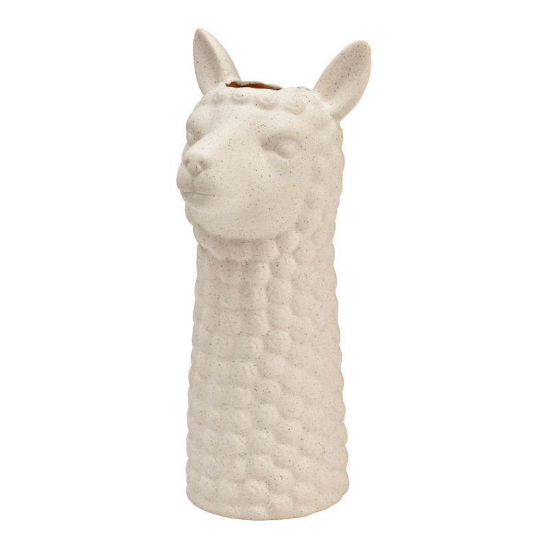 Vase original Tête d'alpaga Hauteur 27 cm Céramique Blanc sable Alpaka - 1