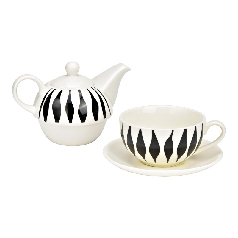 Théière égoïste moderne 400 ml Porcelaine Blanc Noir Motif zébré Tea For One - 2