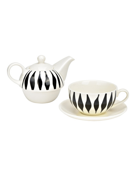 Théière égoïste moderne 400 ml Porcelaine Blanc Noir Motif zébré Tea For One - 2