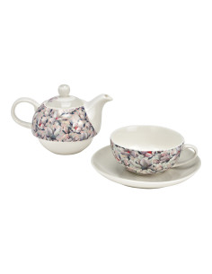 Théière égoïste Shabby chic 400 ml Porcelaine Blanc Biege Motif fleurs de magnolia Tea For One - 2