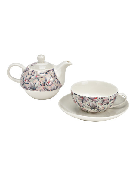Théière égoïste Shabby chic 400 ml Porcelaine Blanc Biege Motif fleurs de magnolia Tea For One - 2