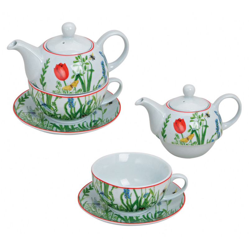 Théière égoïste 400 ml Porcelaine Blanc Rouge Motif champêtre Tea For One - 1