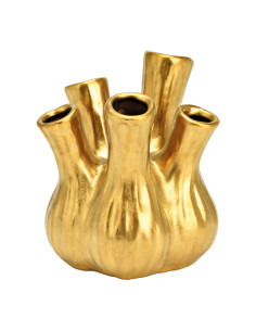 Vase moderne chic 5 goulots Rond Hauteur 16 cm Céramique Doré Zarel - 1