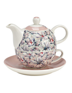 Théière égoïste Shabby chic 400 ml Porcelaine Blanc Rose Motif fleurs de magnolia Tea For One - 1