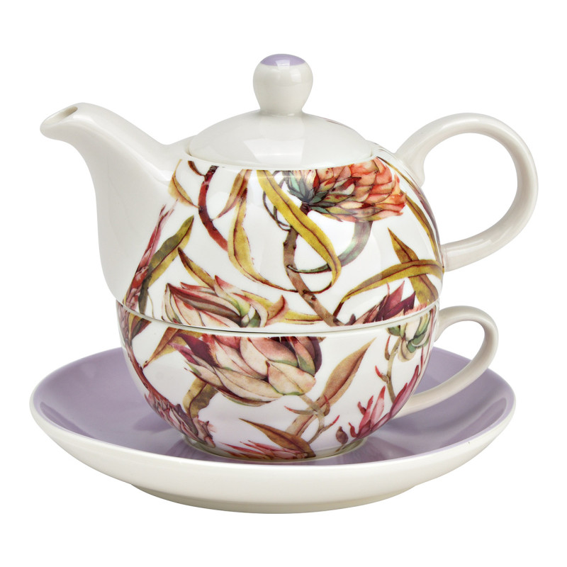 Théière égoïste Shabby chic 400 ml Porcelaine Blanc Lilas Motif fleurs de magnolia Tea For One - 1