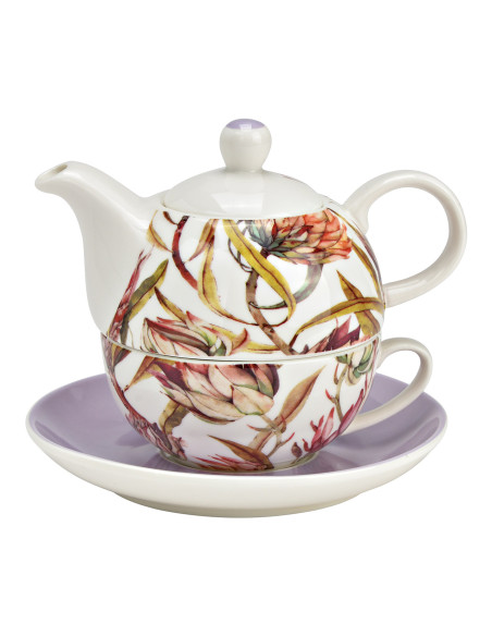 Théière égoïste Shabby chic 400 ml Porcelaine Blanc Lilas Motif fleurs de magnolia Tea For One - 1
