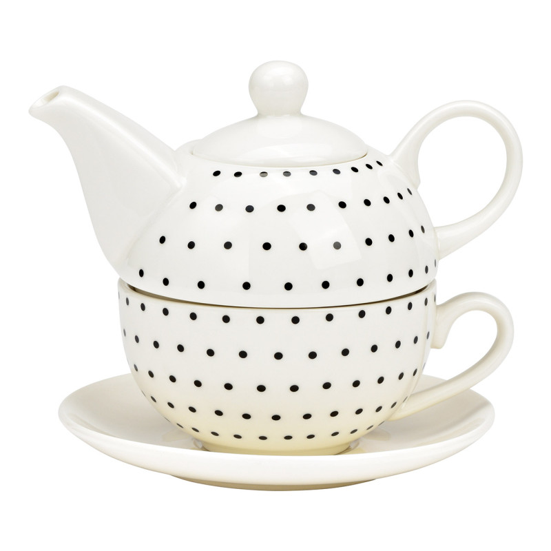 Théière égoïste moderne 400 ml Porcelaine Blanc Noir Motif points Tea For One - 1