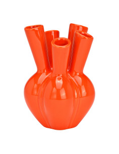 Vase moderne 5 goulots Rond Hauteur 20 cm Céramique Orange Aglio - 1