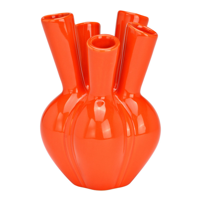 Vase moderne 5 goulots Rond Hauteur 20 cm Céramique Orange Aglio - 1