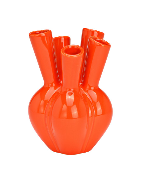 Vase moderne 5 goulots Rond Hauteur 20 cm Céramique Orange Aglio - 1