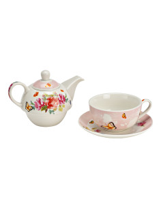 Théière égoïste Shabby chic 400 ml Porcelaine Blanc Rose Motif fleurs & papillons Tea For One - 2
