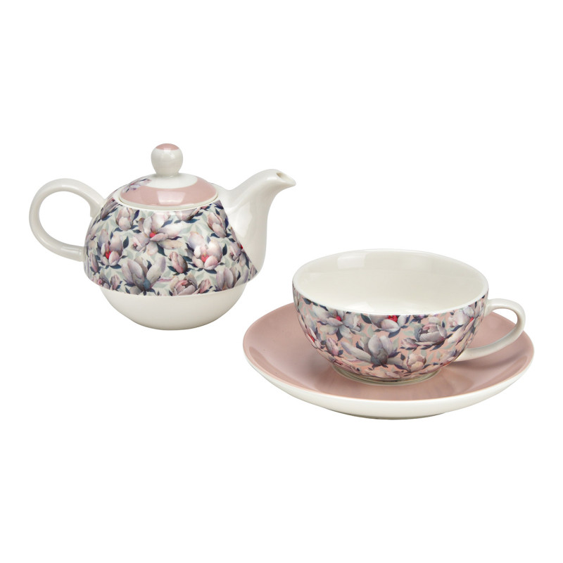 Théière égoïste Shabby chic 400 ml Porcelaine Blanc Rose Motif fleurs de magnolia Tea For One - 2
