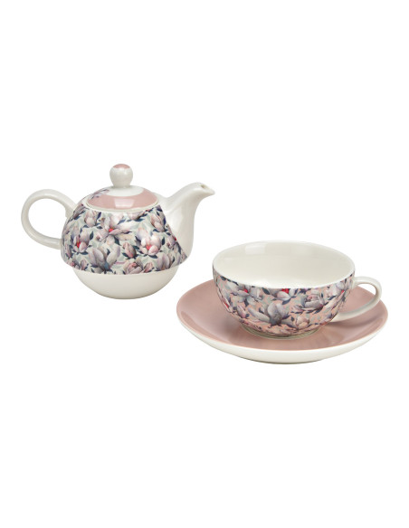 Théière égoïste Shabby chic 400 ml Porcelaine Blanc Rose Motif fleurs de magnolia Tea For One - 2