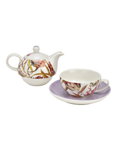 Théière égoïste Shabby chic 400 ml Porcelaine Blanc Lilas Motif fleurs de magnolia Tea For One - 2