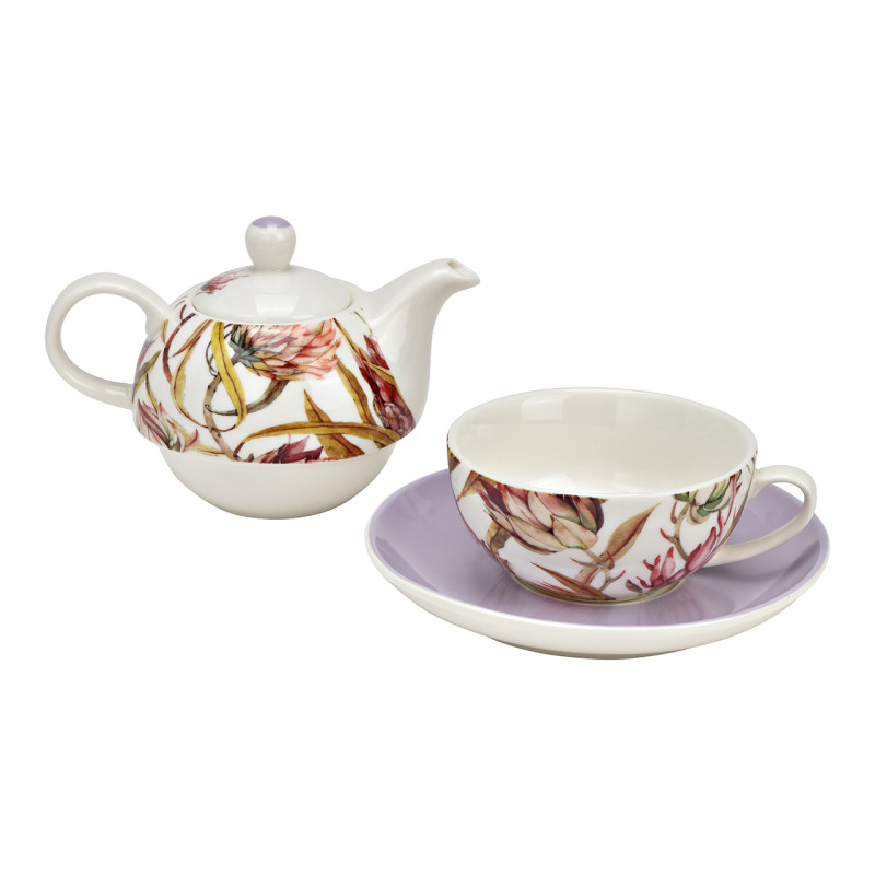 Théière égoïste Shabby chic 400 ml Porcelaine Blanc Lilas Motif fleurs de magnolia Tea For One - 2