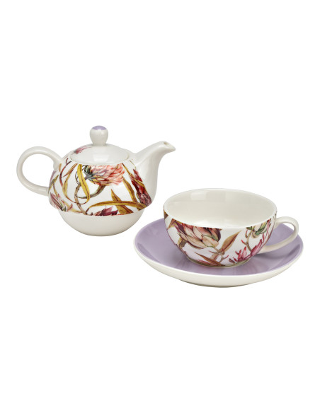 Théière égoïste Shabby chic 400 ml Porcelaine Blanc Lilas Motif fleurs de magnolia Tea For One - 2