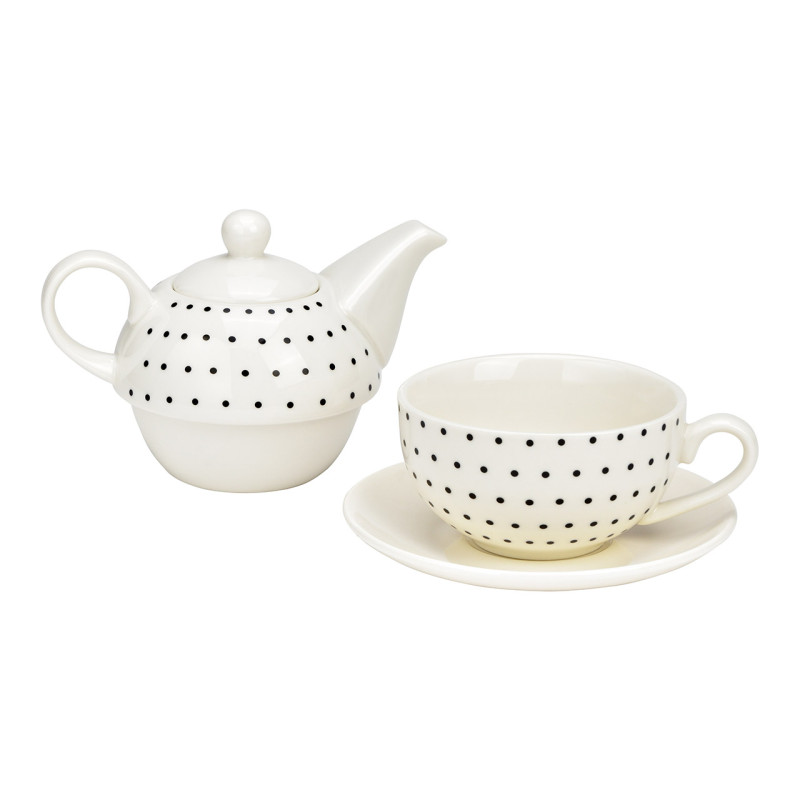 Théière égoïste moderne 400 ml Porcelaine Blanc Noir Motif points Tea For One - 2