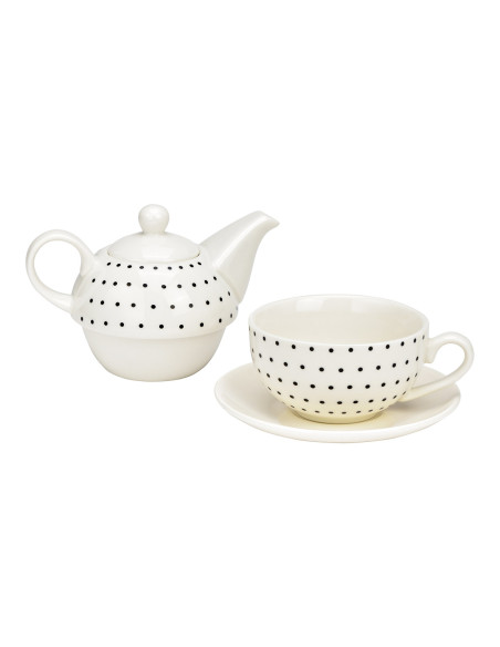 Théière égoïste moderne 400 ml Porcelaine Blanc Noir Motif points Tea For One - 2
