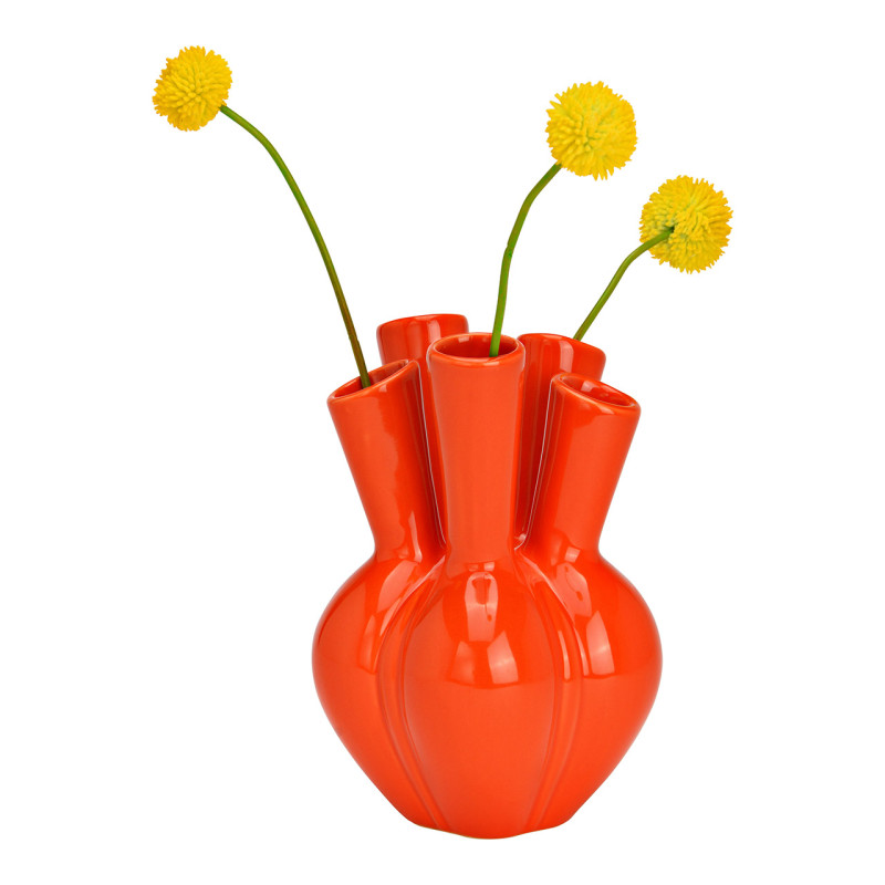 Vase moderne 5 goulots Rond Hauteur 20 cm Céramique Orange Aglio - 2