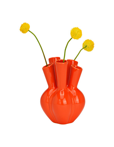 Vase moderne 5 goulots Rond Hauteur 20 cm Céramique Orange Aglio - 2