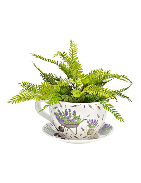 Cache-pot Tasse shabby chic 34 cm Céramique Blanc Motif lavande Ohran - 2
