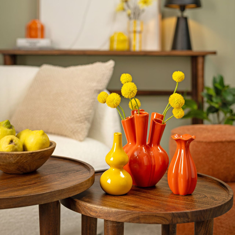 Vase moderne 5 goulots Rond Hauteur 20 cm Céramique Orange Aglio - 3