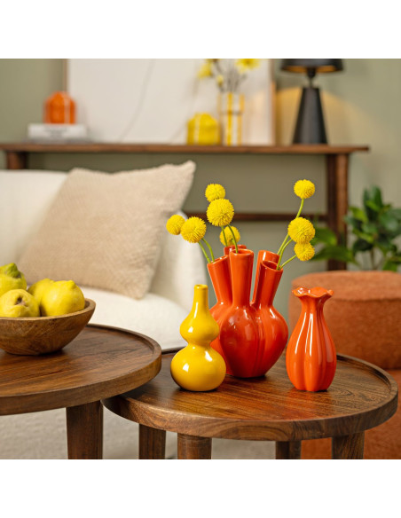 Vase moderne 5 goulots Rond Hauteur 20 cm Céramique Orange Aglio - 3