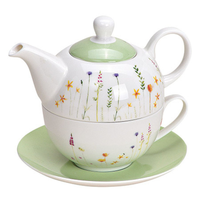 Théière égoïste moderne 450 ml Porcelaine Blanc Vert Motif fleurs Tea For One - 1