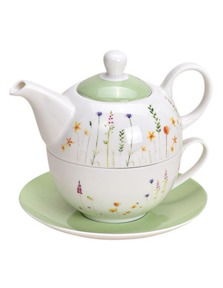 Théière égoïste moderne 450 ml Porcelaine Blanc Vert Motif fleurs Tea For One - 1