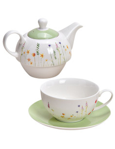 Théière égoïste moderne 450 ml Porcelaine Blanc Vert Motif fleurs Tea For One - 2