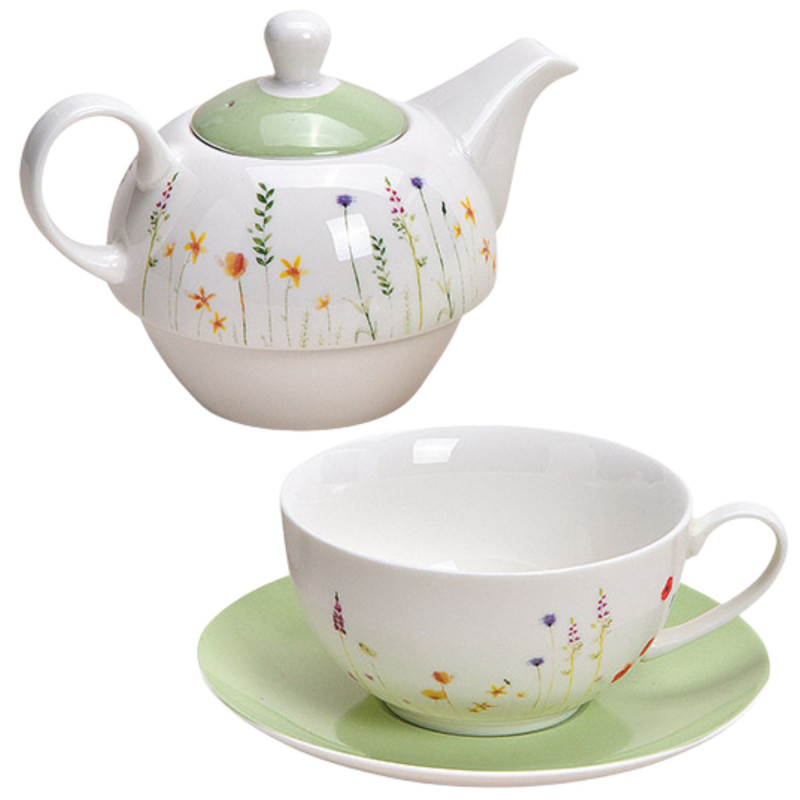 Théière égoïste moderne 450 ml Porcelaine Blanc Vert Motif fleurs Tea For One - 2
