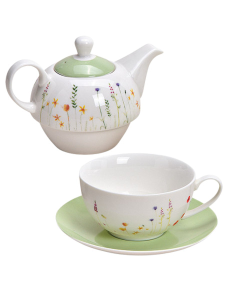 Théière égoïste moderne 450 ml Porcelaine Blanc Vert Motif fleurs Tea For One - 2
