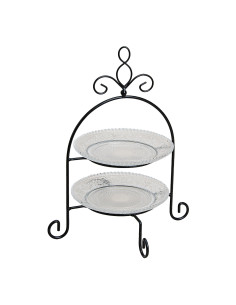 Présentoir 2 étages shabby chic Rond Hauteur 28 cm Verre Transparent Métal Noir Winor - 1