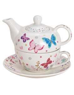 Théière égoïste Shabby chic 400 ml Porcelaine Blanc Motif papillons Tea For One - 1